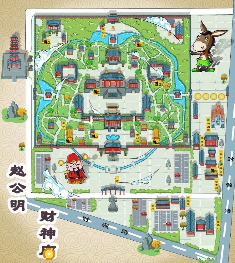 青湖路街道寺庙类手绘地图